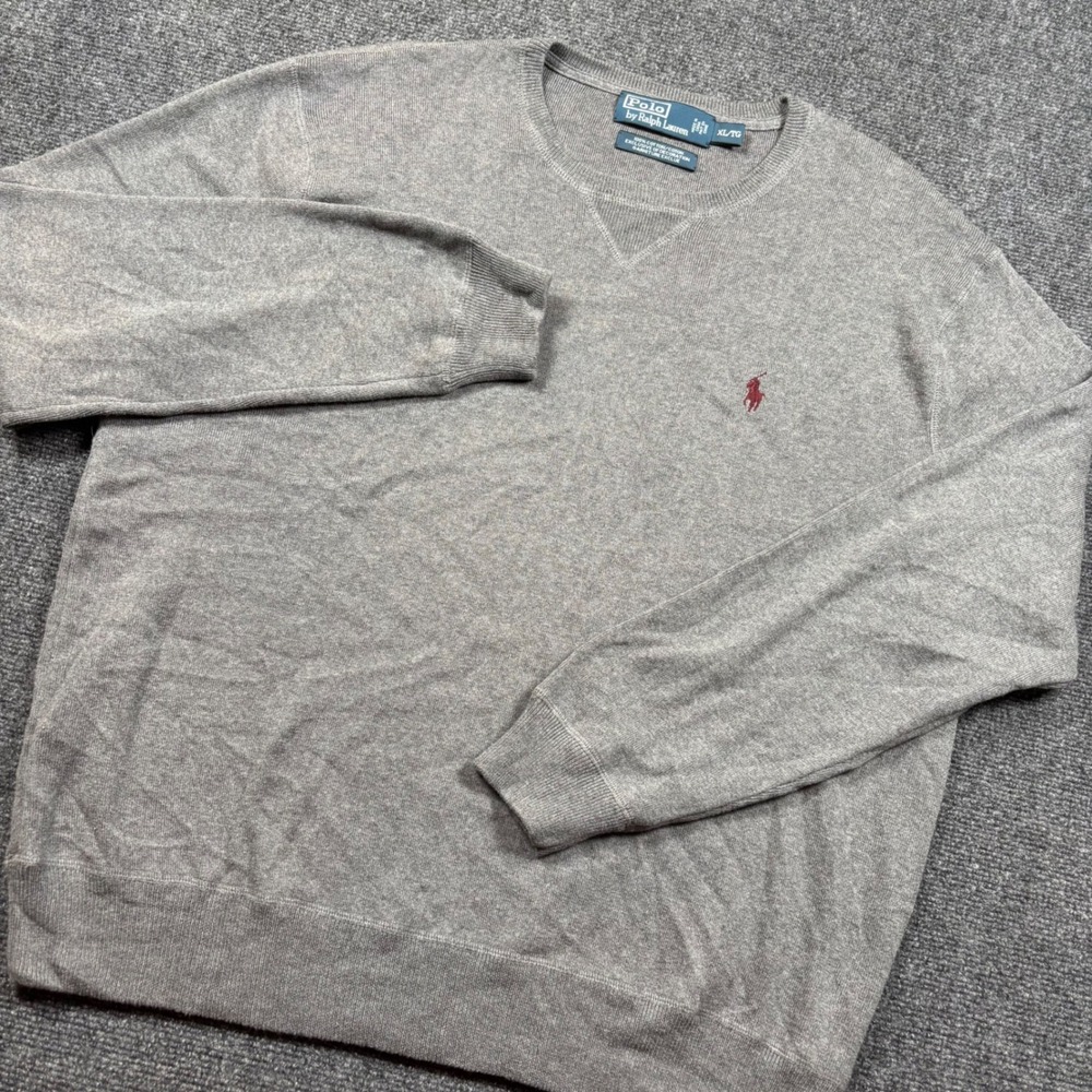 Polo Ralph Lauren Sweater Mens XL Gray Cotton Crew Neck Pullover